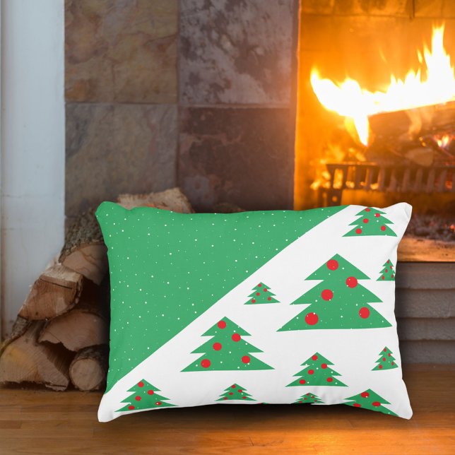 Christmas Tree and Snow Red Green Christmas Decorative Cushion (Creator Uploaded)
