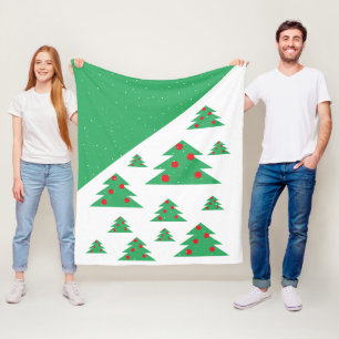 Christmas Tree and Snow Red Green Christmas Fleece Blanket