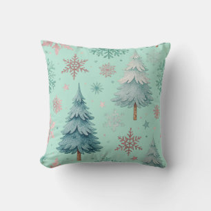 Christmas Tree and Snowflake Throw Pillow
