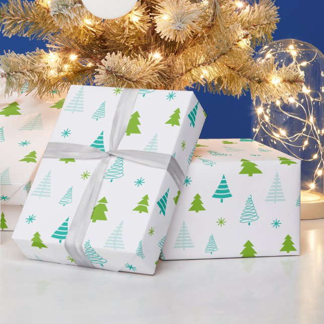 Christmas Tree  and Snowflakes Modern Christmas Wrapping Paper (Holidays)