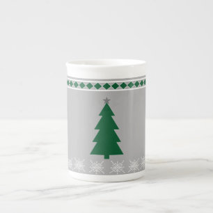 Christmas Tree and Snowflakes Pattern, Bone China Mug