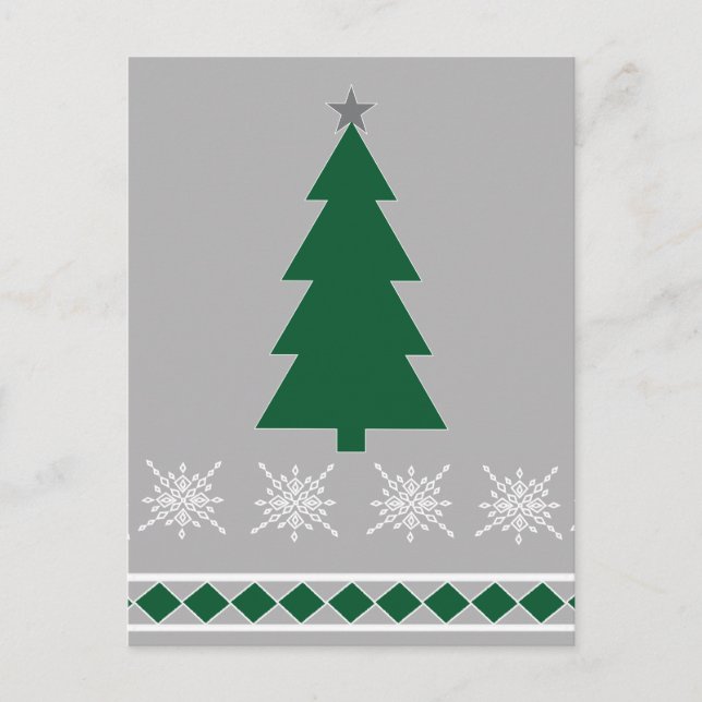 Christmas Tree and Snowflakes Pattern, Postcard (Front)
