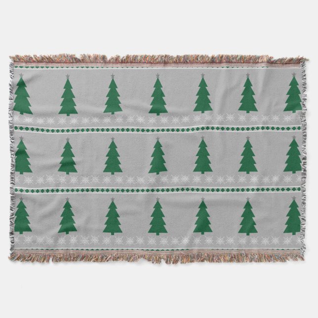 Christmas Tree and Snowflakes Pattern, Throw Blanket (Front)