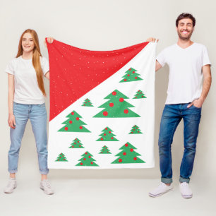 Christmas Tree and Snowflakes Red Green Christmas Fleece Blanket