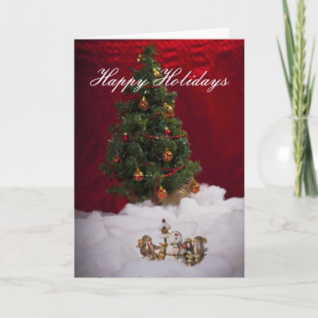 Christmas Tree and Snowman Caroller Holiday Card (Front)