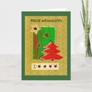 Christmas tree and stars modern in red gold green holiday card