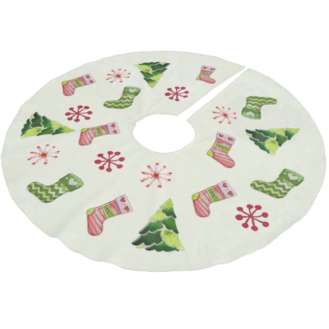Christmas Tree and Stocking Whimsey Brushed Polyester Tree Skirt (Angled)