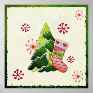 Christmas Tree and Stocking Whimsey Poster
