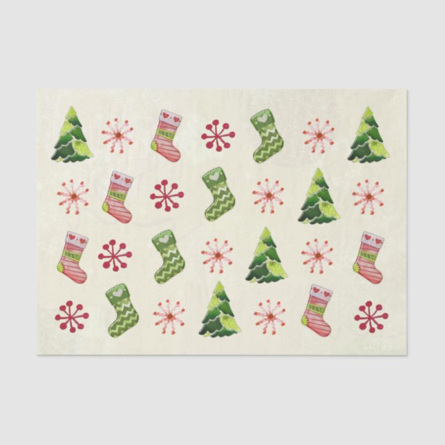 Christmas Tree and Stocking Whimsey Tissue Paper (Front)