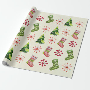 Christmas Tree and Stocking Whimsey Wrapping Paper