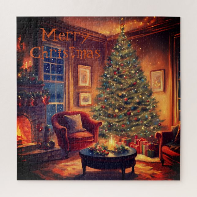 Christmas Tree And Warm Cosy Fireplace Scene Jigsaw Puzzle (Vertical)