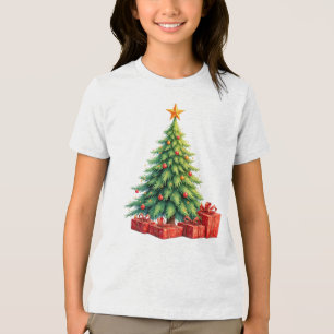 Christmas Tree and Wrapped Presents Tri-Blend Shirt