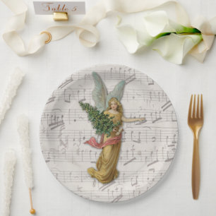 Christmas Tree Angel Antique Victorian Paper Scrap Paper Plate