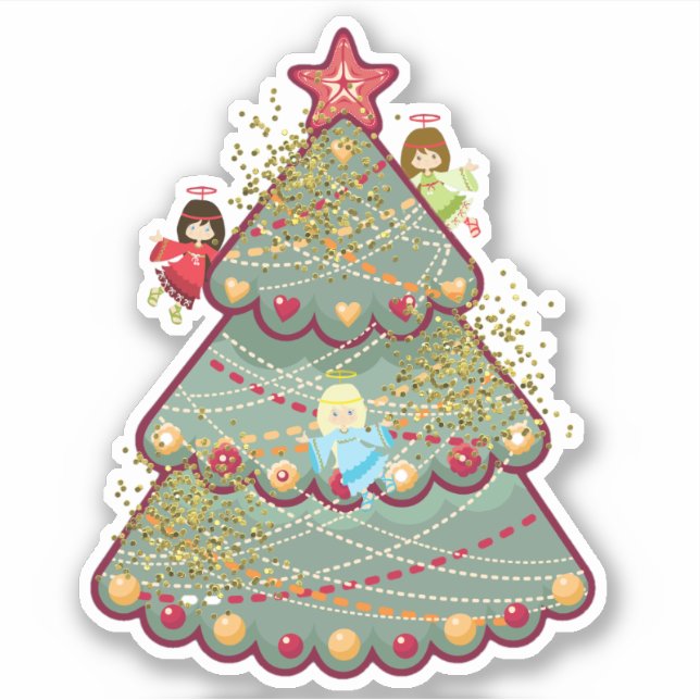 Christmas Tree & Angels Vinyl Sticker (Front)