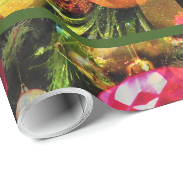 Christmas Tree Art Green Border Charming Cheerful Wrapping Paper (Roll Corner)