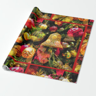 Christmas Tree Art Red Border Charming Cheerful Wrapping Paper