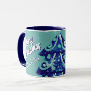 Christmas Tree Artistic Blue Merry Script Family Mug
