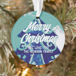 Christmas Tree Artistic Blue Merry Script Ornament