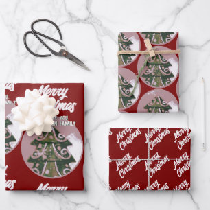 Christmas Tree Artistic Green Pink Merry Script Wrapping Paper Sheet