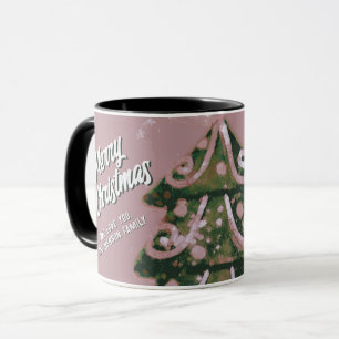 Christmas Tree Artistic Pink Merry Script Family  Mug