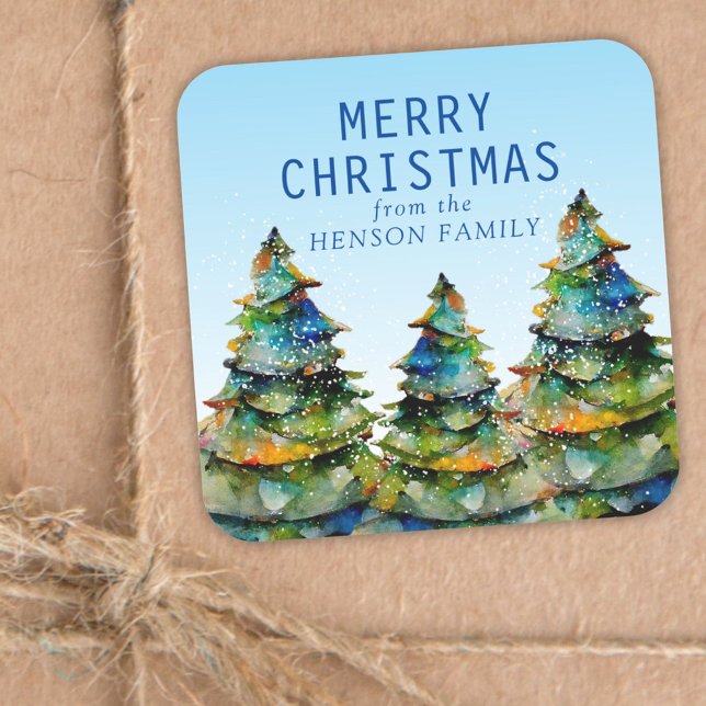 Christmas Tree Artistic Watercolor Family  Square Sticker (Creator Uploaded)