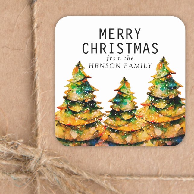 Christmas Tree Artistic Watercolor Family Square Sticker (Creator Uploaded)