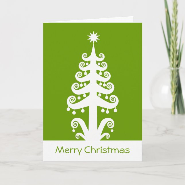Christmas Tree - Avocado Green Holiday Card (Front)