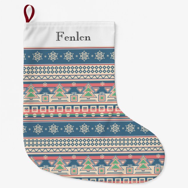 Christmas Tree Aztec Style - Unique Holiday Large Christmas Stocking (Front)