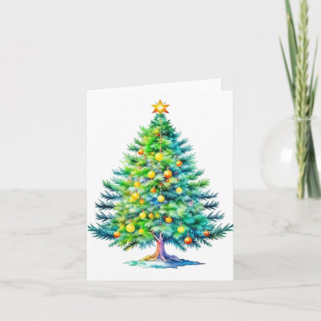 Christmas Tree B - Watercolors & Pen Card (Front)