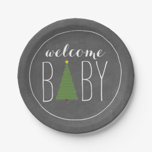 Christmas Tree Baby Shower - Chalk Inspired Paper Plate