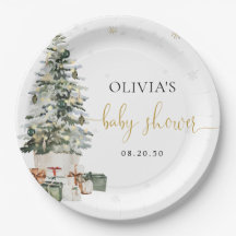 Christmas Tree Baby Shower Paper Plates 