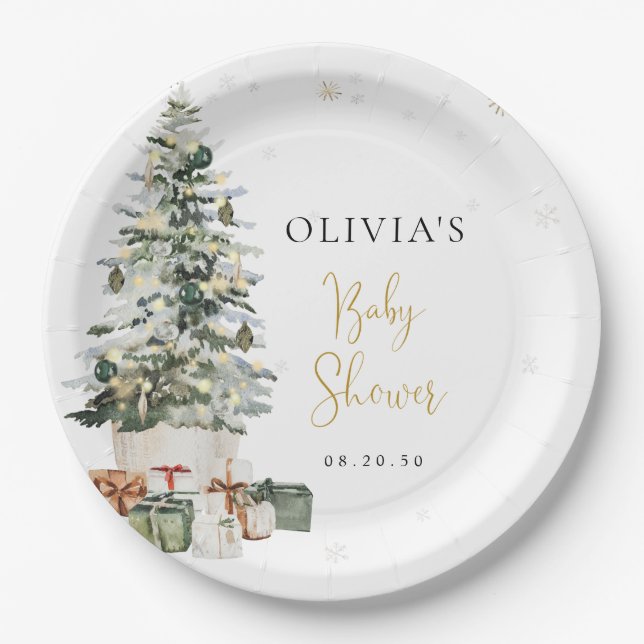 Christmas Tree Baby Shower Paper Plates  (Front)
