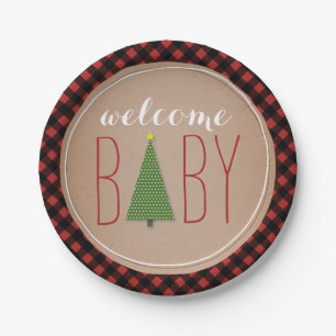 Christmas Tree Baby Shower - Plaid Paper Plate