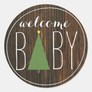 Christmas Tree Baby Shower Sticker - Wood