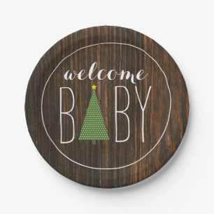 Christmas Tree Baby Shower - Wood Inspired Paper Plate