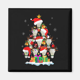Christmas Tree Badminton Ball Santa Hat Funny Xmas Magnet