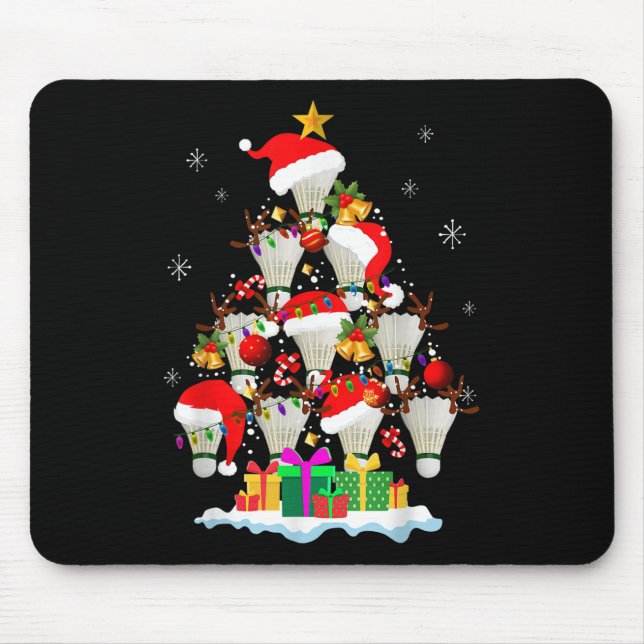 Christmas Tree Badminton Ball Santa Hat Funny Xmas Mouse Mat (Front)