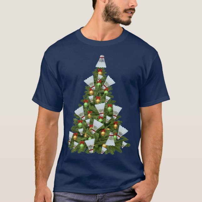 Christmas tree badminton fan T-Shirt (Front)