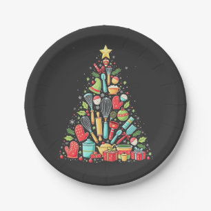 Christmas Tree Baking Chef Cook Xmas  Paper Plate