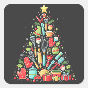 Christmas Tree Baking Chef Cook Xmas  Square Sticker