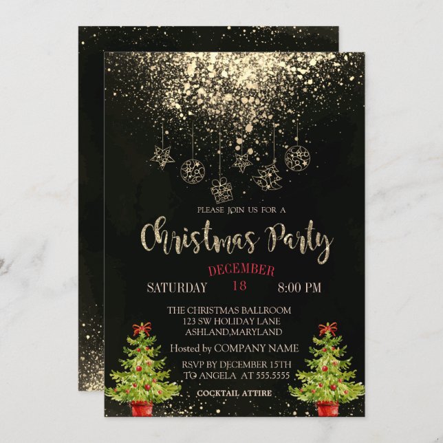 Christmas Tree, Balls Christmas Company Party  Invitation (Front/Back)