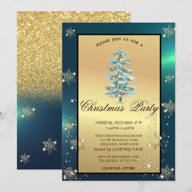  Christmas Tree,Balls,Snowflakes Company Party  Invitation (Front/Back)