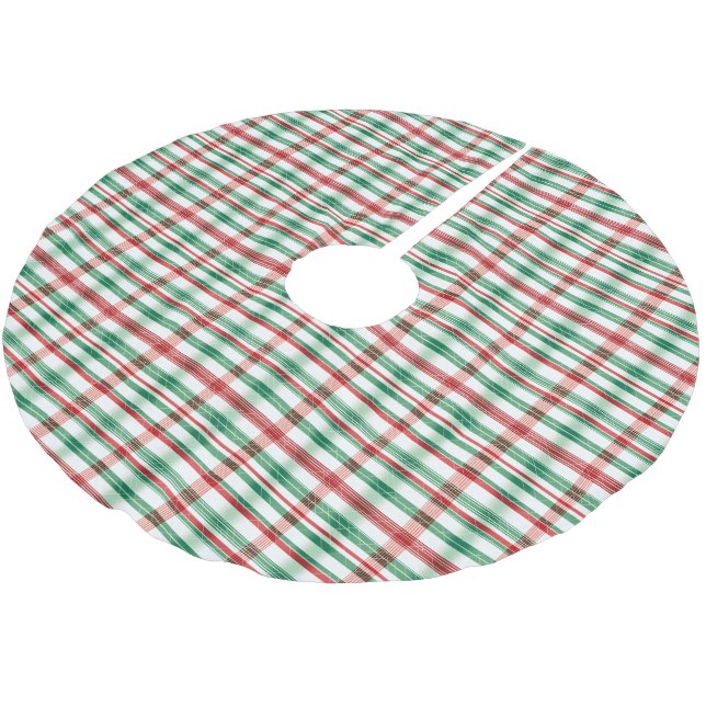 Christmas Tree Base Cover Traditional Red Green Brushed Polyester Tree Skirt (Angled)