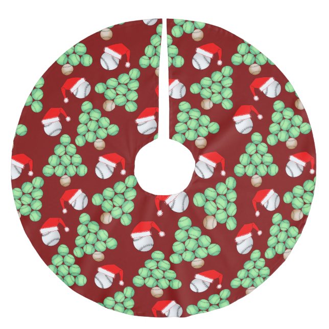 Christmas Tree Baseball Santa Hats Brushed Polyester Tree Skirt (Front)