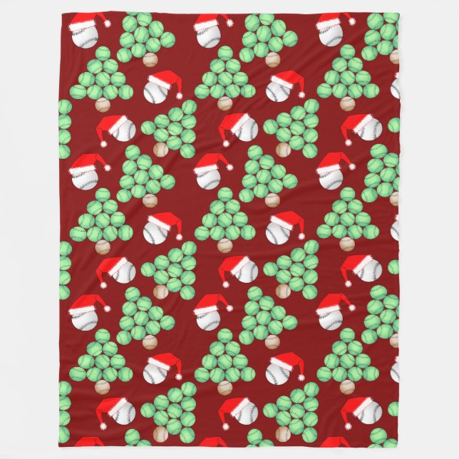 Christmas Tree Baseball Santa Hats Fleece Blanket (Front)