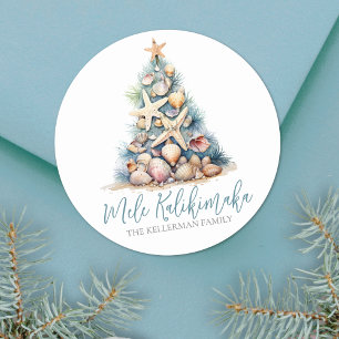 Christmas Tree Beach Mele Kalikimaka Classic Round Sticker
