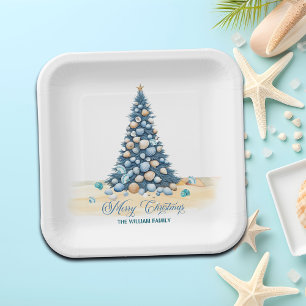 Christmas Tree Beach Merry Christmas Paper Plate