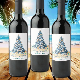 Christmas Tree Beach Merry Christmas Wine Label