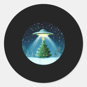 Christmas Tree Beamed By Ufo For Interstellar Holi Classic Round Sticker