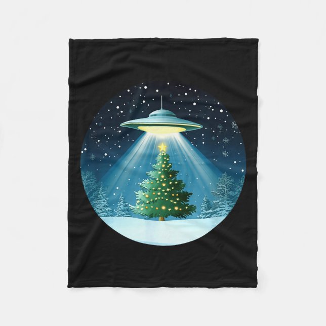 Christmas Tree Beamed By Ufo For Interstellar Holi Fleece Blanket (Front)